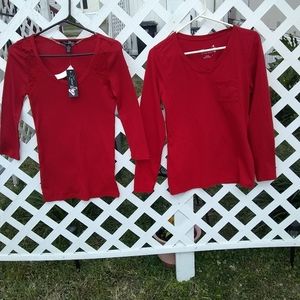 2 size med red shirts long sleeve